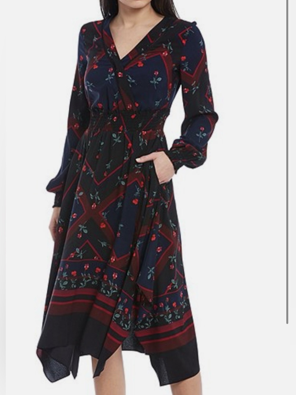 Karl Lagerfeld Floral Print V-Neck Long Sleeve Midi Dress in size 6